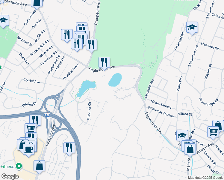 map of restaurants, bars, coffee shops, grocery stores, and more near 1036 Smith Manor Boulevard in West Orange