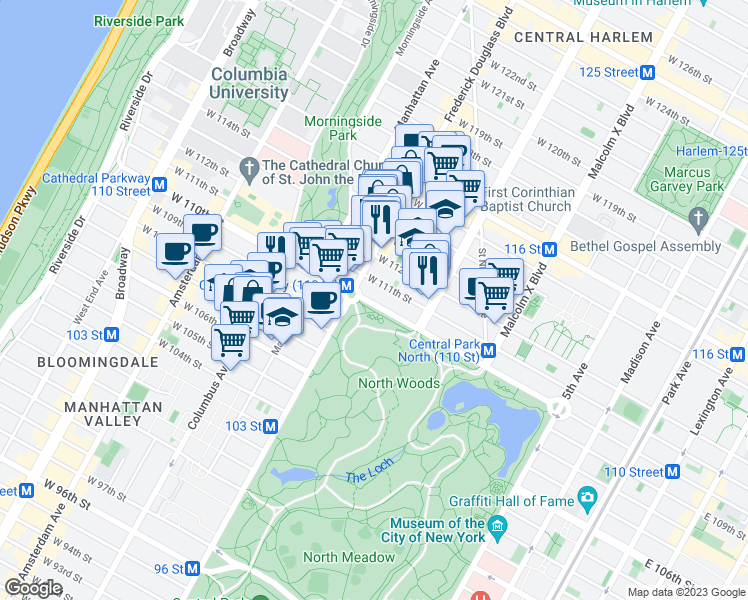 map of restaurants, bars, coffee shops, grocery stores, and more near in New York