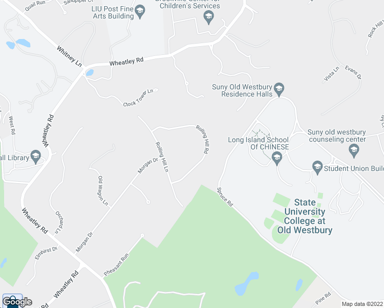 map of restaurants, bars, coffee shops, grocery stores, and more near 3 Rolling Hill Road in Old Westbury