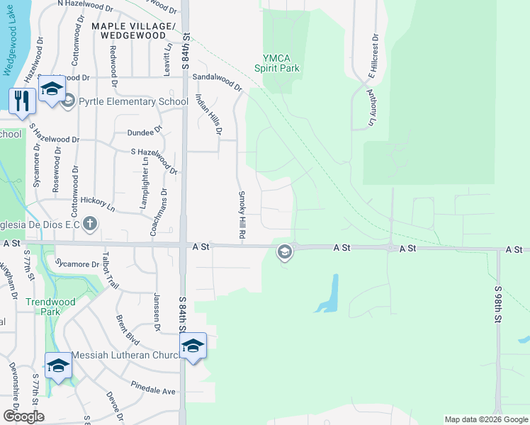 map of restaurants, bars, coffee shops, grocery stores, and more near 8820 Chaparral Court in Lincoln