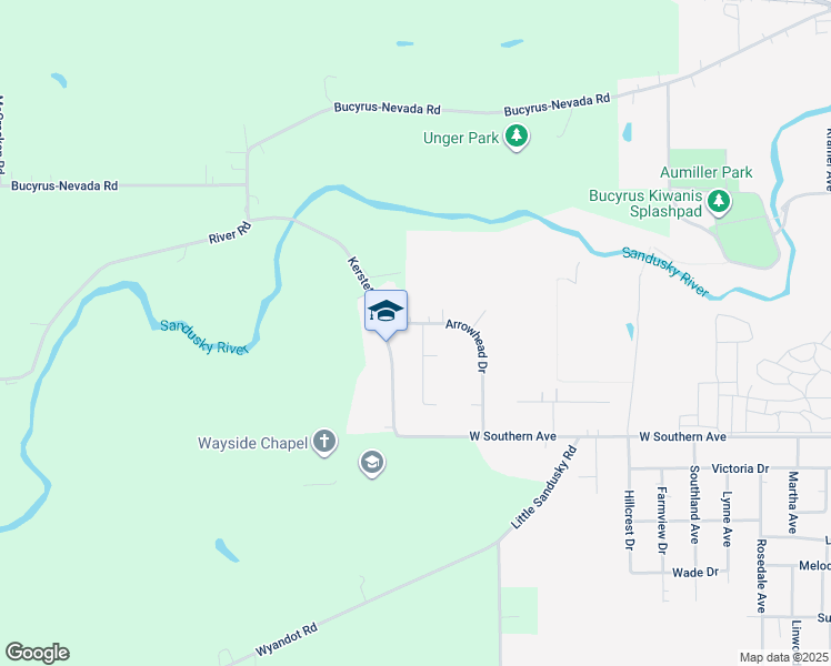 map of restaurants, bars, coffee shops, grocery stores, and more near 1100 Rikki Lee Lane in Bucyrus