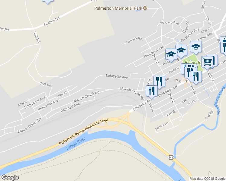 map of restaurants, bars, coffee shops, grocery stores, and more near 590 Mauch Chunk Road in Palmerton