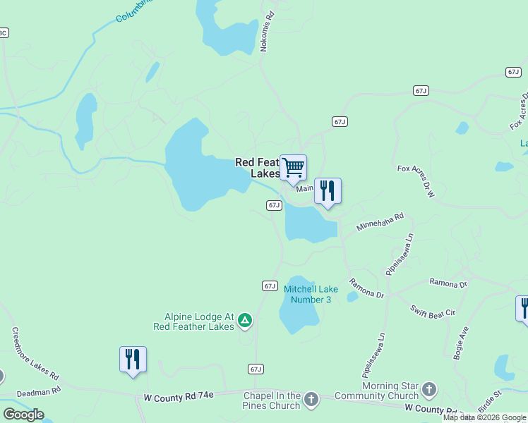 map of restaurants, bars, coffee shops, grocery stores, and more near 81 Bee Be Drive in Red Feather Lakes