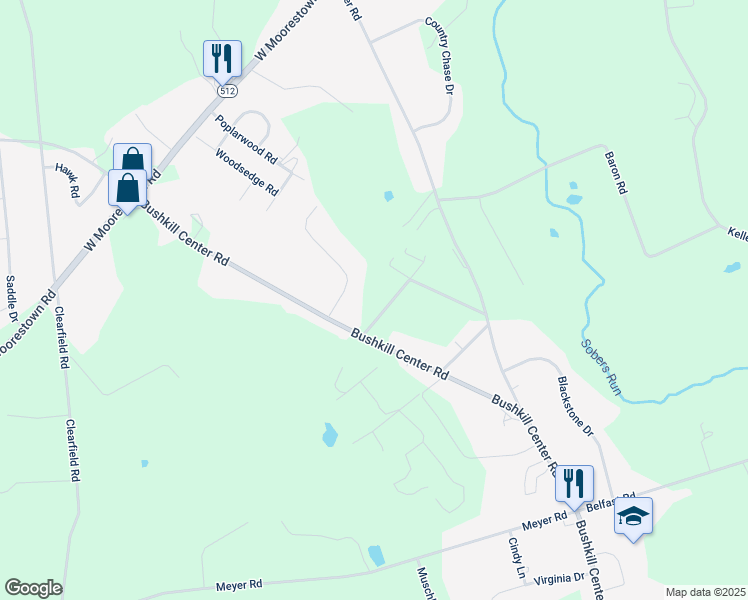 map of restaurants, bars, coffee shops, grocery stores, and more near 1126 Bushkill Center Road in Nazareth
