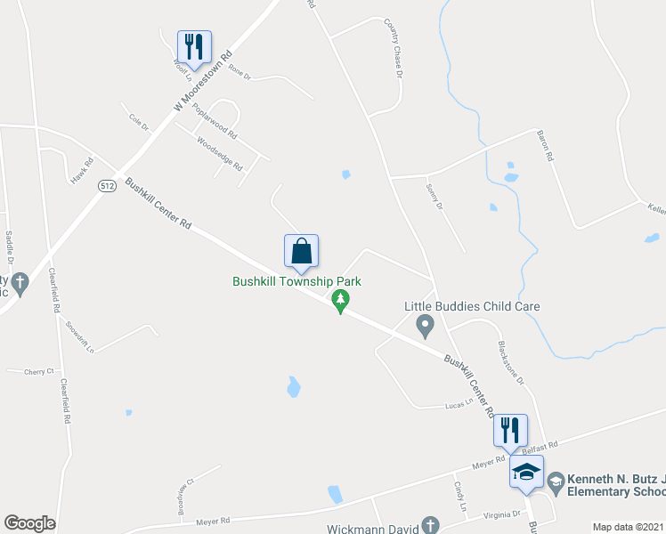 map of restaurants, bars, coffee shops, grocery stores, and more near 1126 Bushkill Center Road in Nazareth