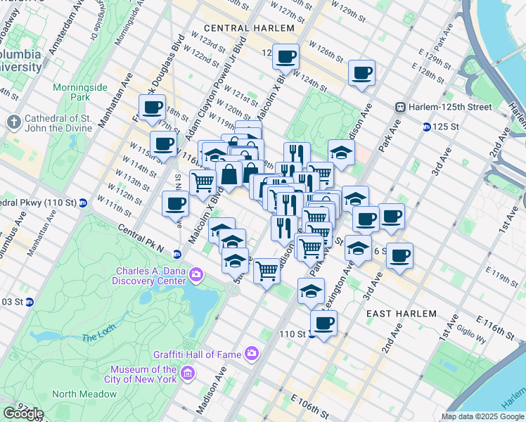 map of restaurants, bars, coffee shops, grocery stores, and more near in New York