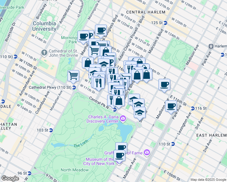 map of restaurants, bars, coffee shops, grocery stores, and more near in New York