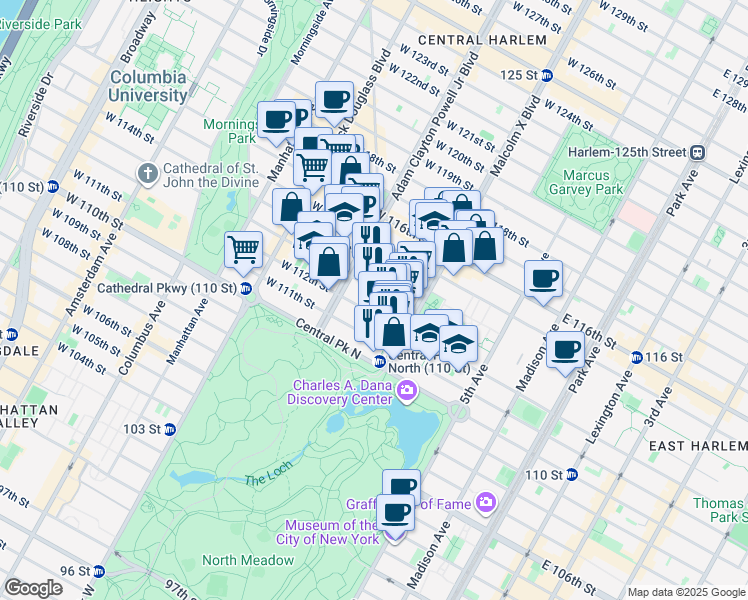 map of restaurants, bars, coffee shops, grocery stores, and more near in New York