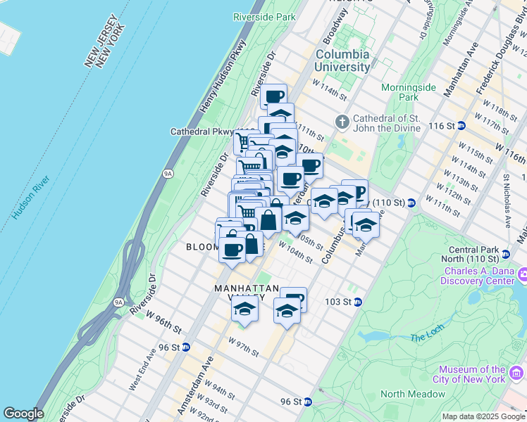 map of restaurants, bars, coffee shops, grocery stores, and more near in New York