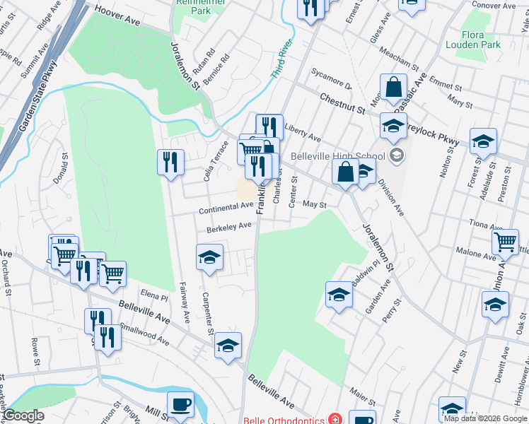 map of restaurants, bars, coffee shops, grocery stores, and more near 17 Arthur Street in Belleville