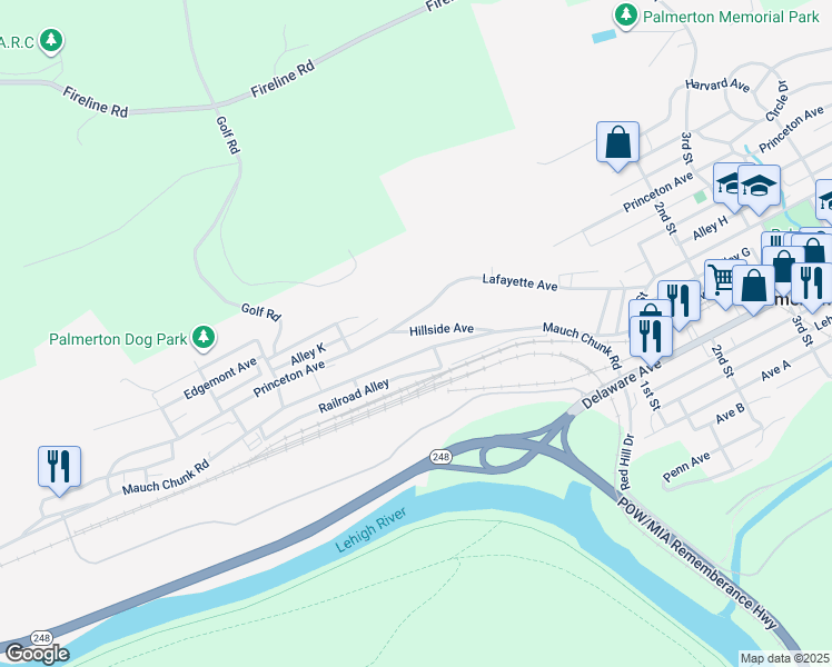 map of restaurants, bars, coffee shops, grocery stores, and more near Mauch Chunk Road in Palmerton