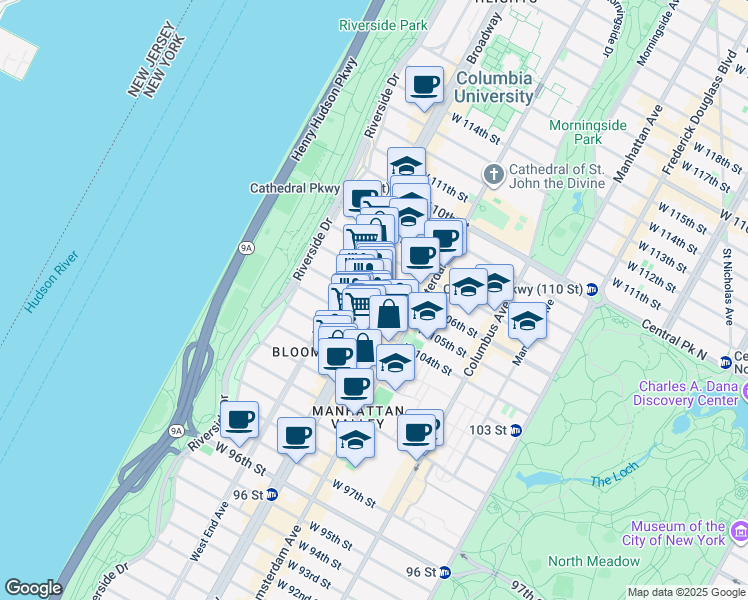 map of restaurants, bars, coffee shops, grocery stores, and more near in New York