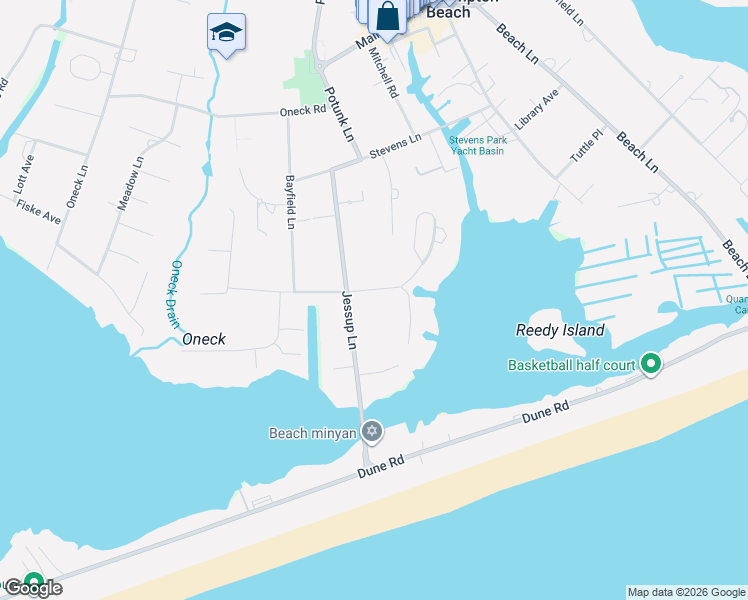 map of restaurants, bars, coffee shops, grocery stores, and more near 39 Cross Lane in Westhampton Beach