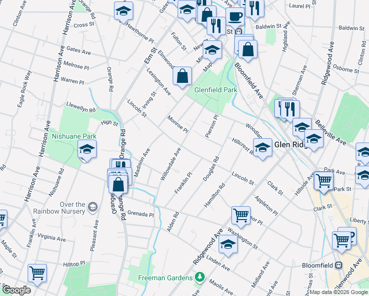 map of restaurants, bars, coffee shops, grocery stores, and more near 81 Willowdale Avenue in Montclair