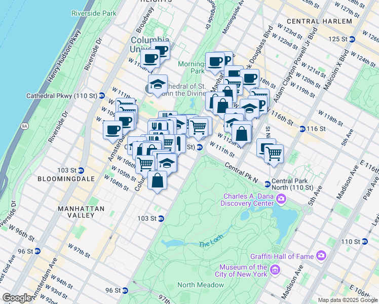 map of restaurants, bars, coffee shops, grocery stores, and more near in New York