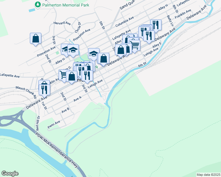 map of restaurants, bars, coffee shops, grocery stores, and more near 4th Street in Palmerton
