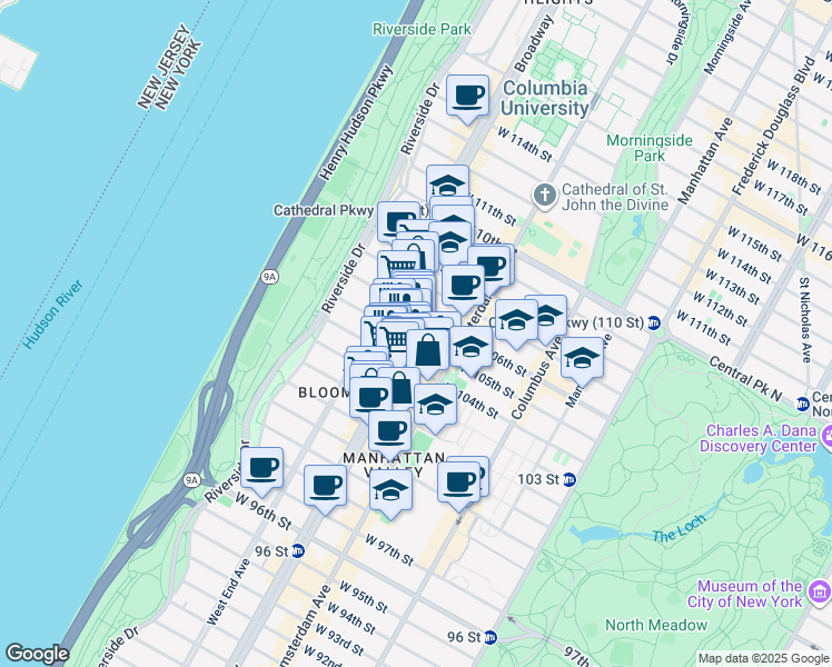 map of restaurants, bars, coffee shops, grocery stores, and more near in New York