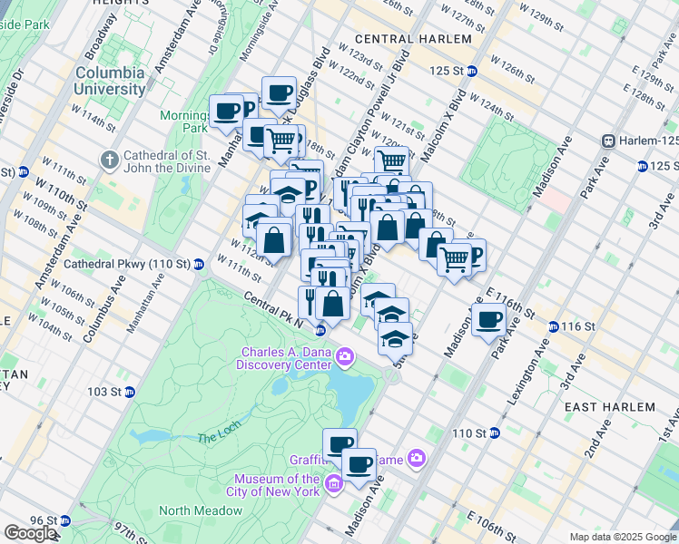 map of restaurants, bars, coffee shops, grocery stores, and more near in New York