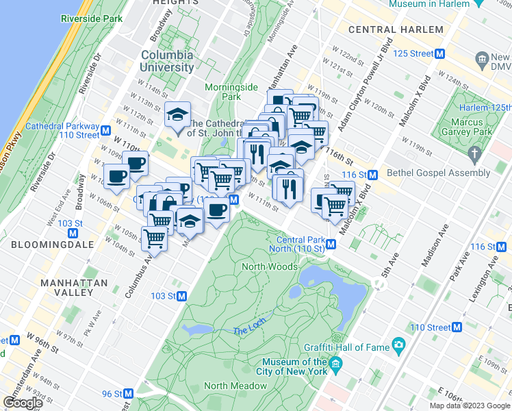 map of restaurants, bars, coffee shops, grocery stores, and more near in New York
