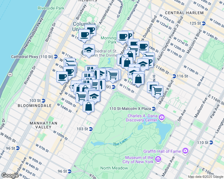 map of restaurants, bars, coffee shops, grocery stores, and more near in New York