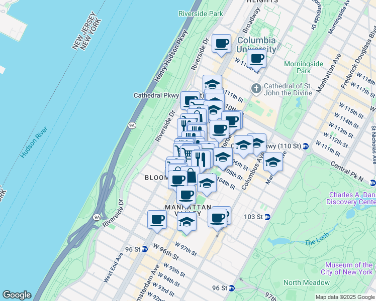 map of restaurants, bars, coffee shops, grocery stores, and more near in New York