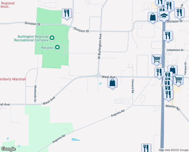 map of restaurants, bars, coffee shops, grocery stores, and more near 4051 West Avenue in Burlington