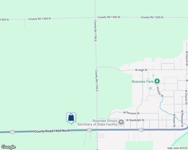 map of restaurants, bars, coffee shops, grocery stores, and more near 1449 County Road 1700 East in Roanoke