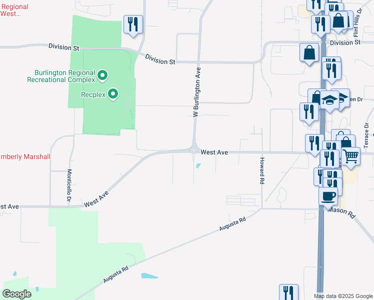 map of restaurants, bars, coffee shops, grocery stores, and more near 4051 West Avenue in Burlington