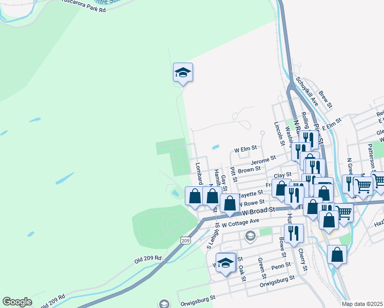 map of restaurants, bars, coffee shops, grocery stores, and more near 502 Lombard Street in Tamaqua