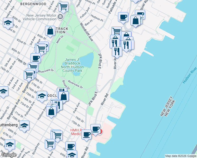 map of restaurants, bars, coffee shops, grocery stores, and more near in North Bergen