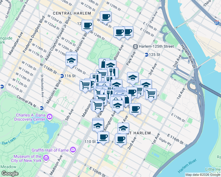 map of restaurants, bars, coffee shops, grocery stores, and more near in New York