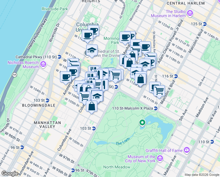 map of restaurants, bars, coffee shops, grocery stores, and more near 220 Manhattan Avenue in New York