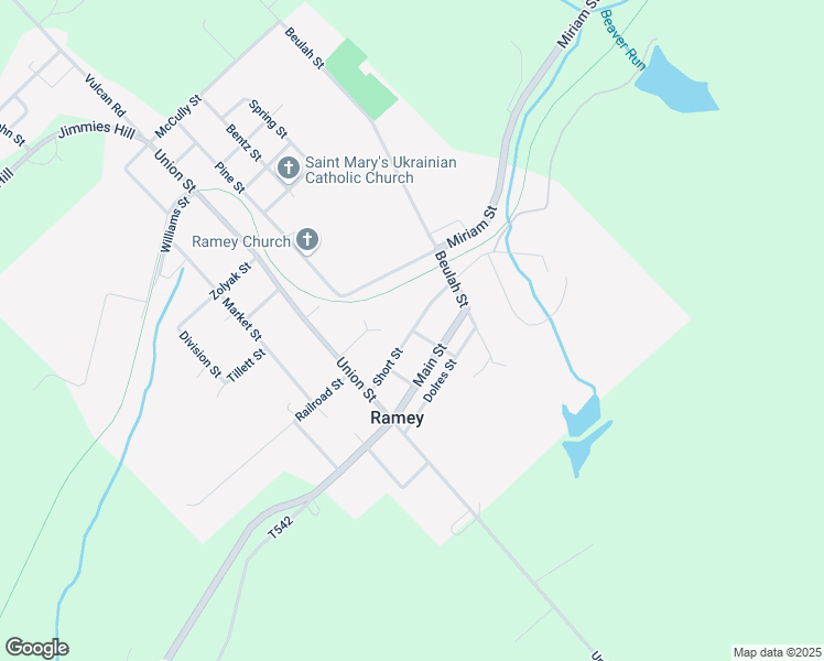 map of restaurants, bars, coffee shops, grocery stores, and more near Railroad Street in Ramey