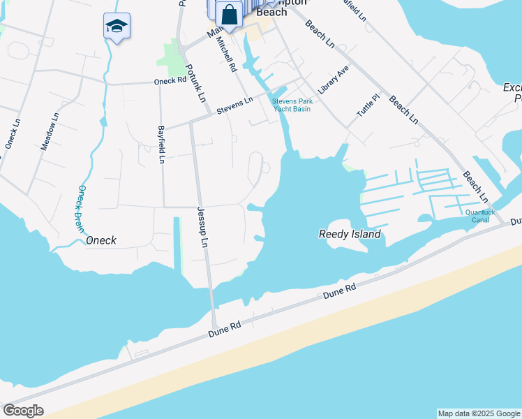 map of restaurants, bars, coffee shops, grocery stores, and more near 12 Hampton Close in Westhampton Beach