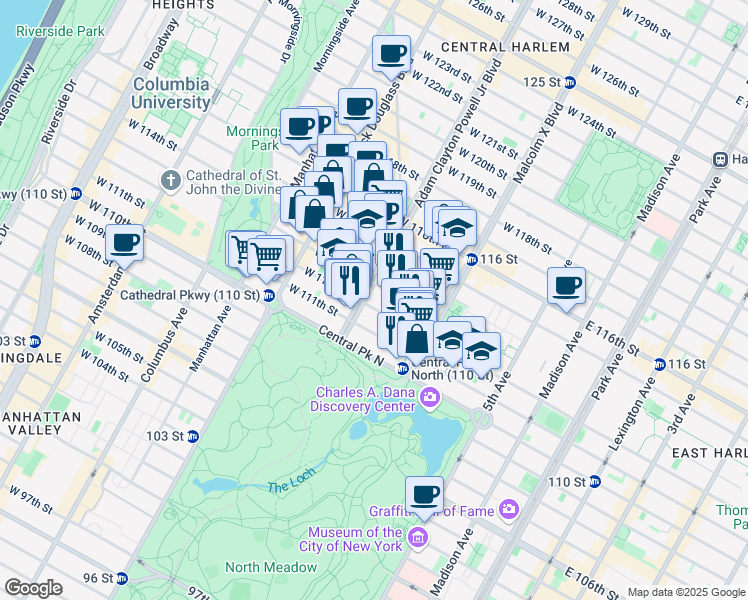 map of restaurants, bars, coffee shops, grocery stores, and more near in New York