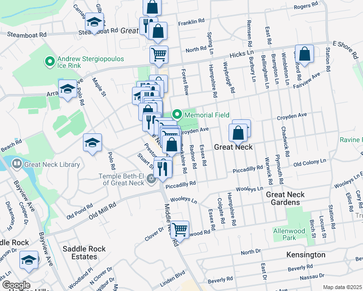 map of restaurants, bars, coffee shops, grocery stores, and more near in Great Neck