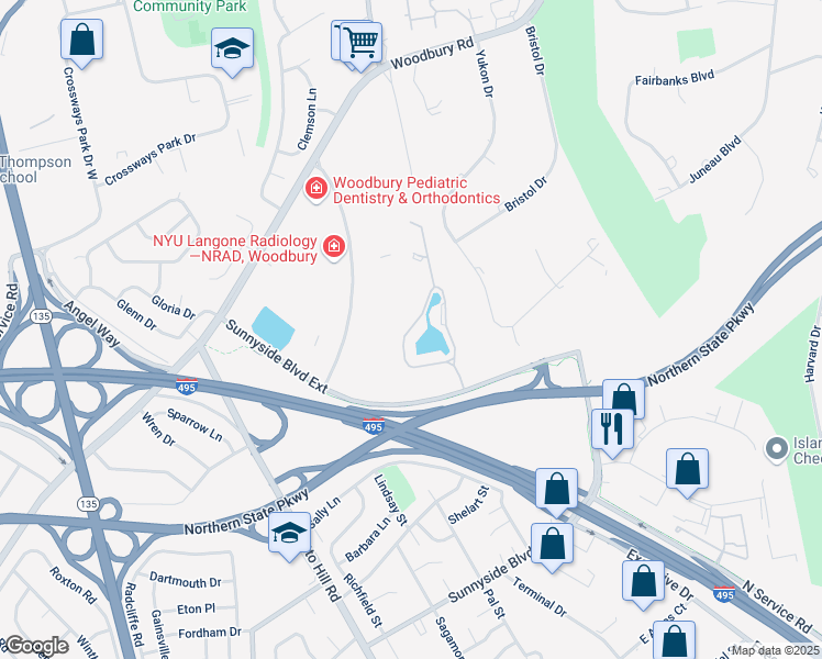 map of restaurants, bars, coffee shops, grocery stores, and more near 40 Eagle Chase in Woodbury