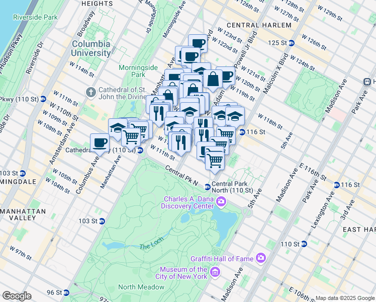 map of restaurants, bars, coffee shops, grocery stores, and more near in New York