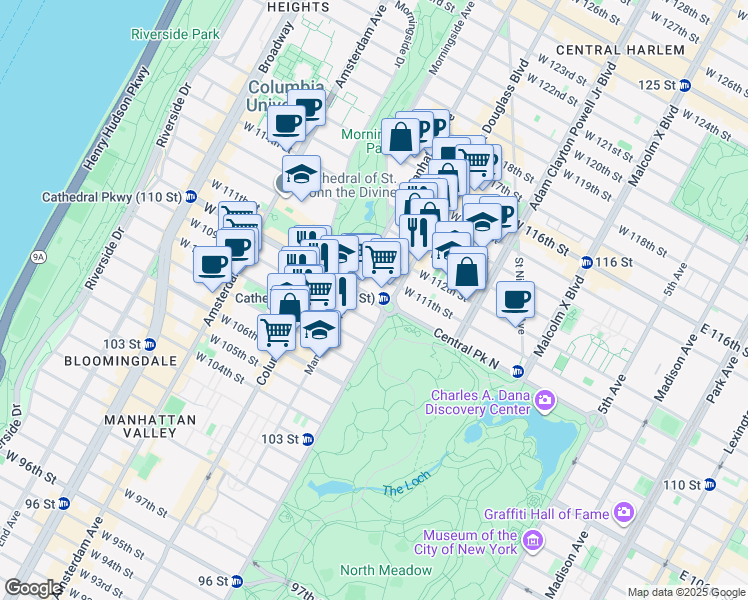 map of restaurants, bars, coffee shops, grocery stores, and more near in New York