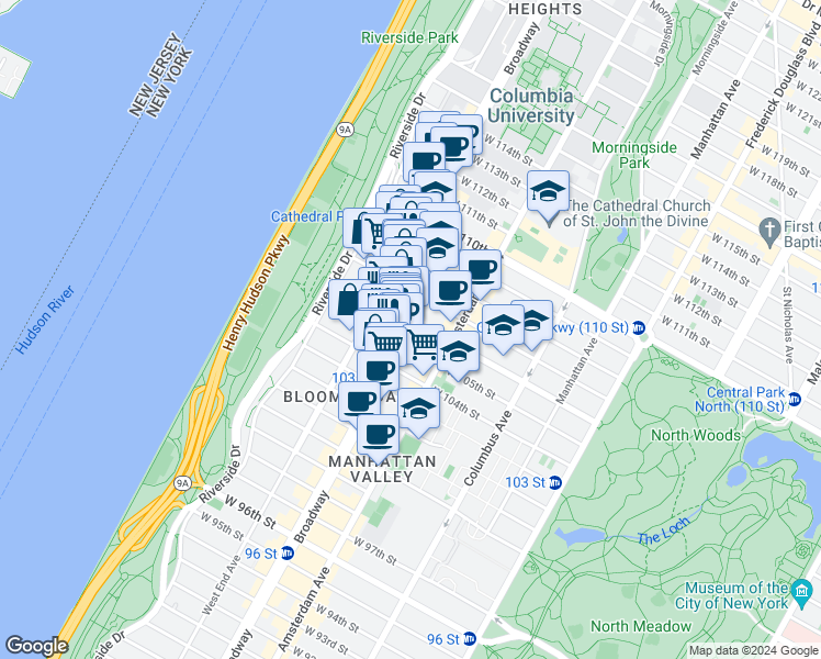 map of restaurants, bars, coffee shops, grocery stores, and more near in New York