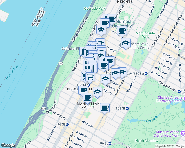 map of restaurants, bars, coffee shops, grocery stores, and more near in New York
