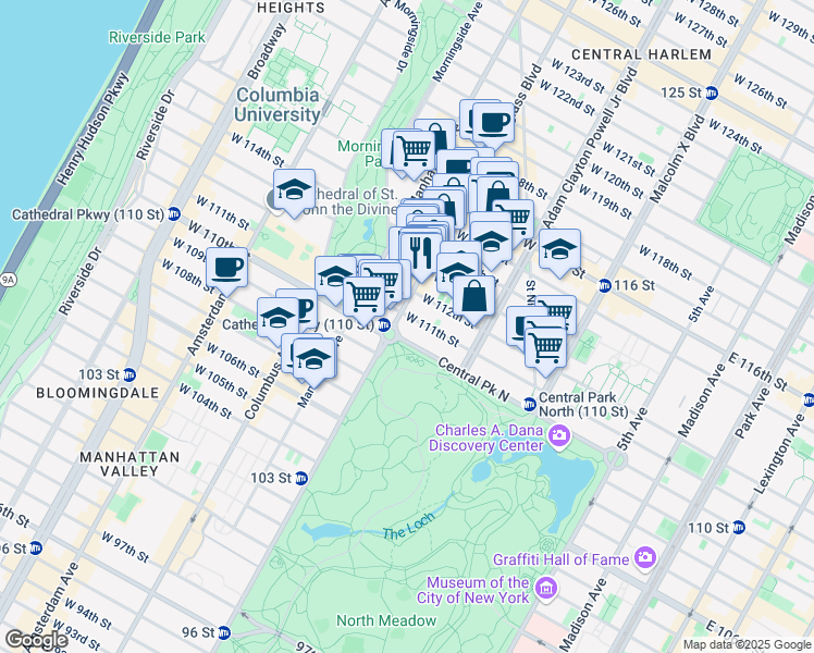 map of restaurants, bars, coffee shops, grocery stores, and more near 2076 Frederick Douglass Boulevard in New York
