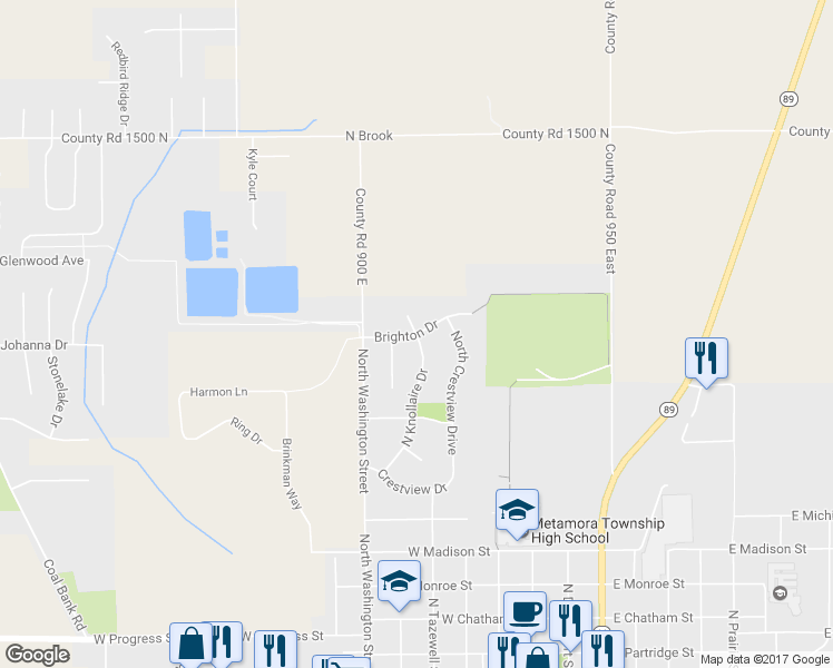 map of restaurants, bars, coffee shops, grocery stores, and more near Brighton Drive in Metamora