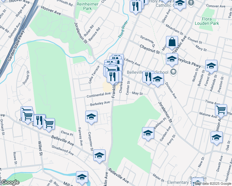 map of restaurants, bars, coffee shops, grocery stores, and more near 63 Charles Street in Belleville