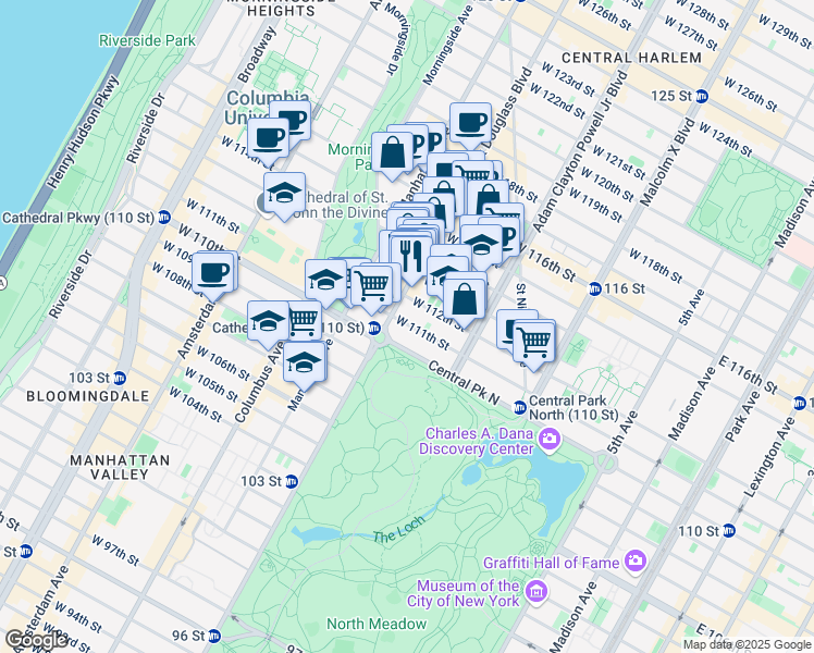map of restaurants, bars, coffee shops, grocery stores, and more near in New York