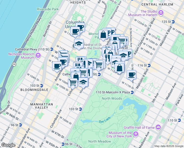 map of restaurants, bars, coffee shops, grocery stores, and more near in New York