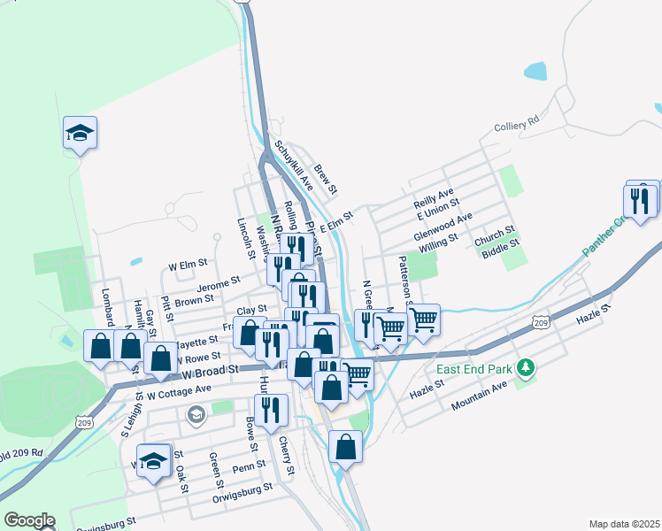 map of restaurants, bars, coffee shops, grocery stores, and more near 301 Schuylkill Avenue in Tamaqua
