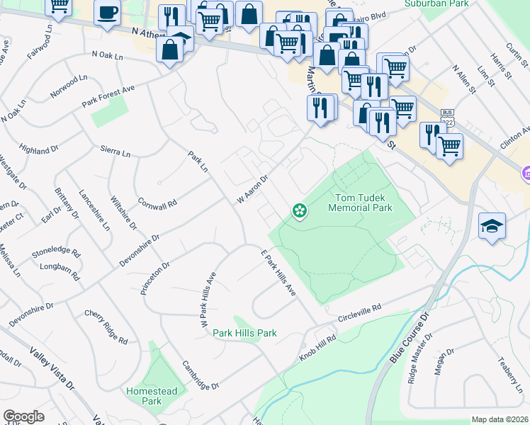 map of restaurants, bars, coffee shops, grocery stores, and more near 1000F West Aaron Drive in State College