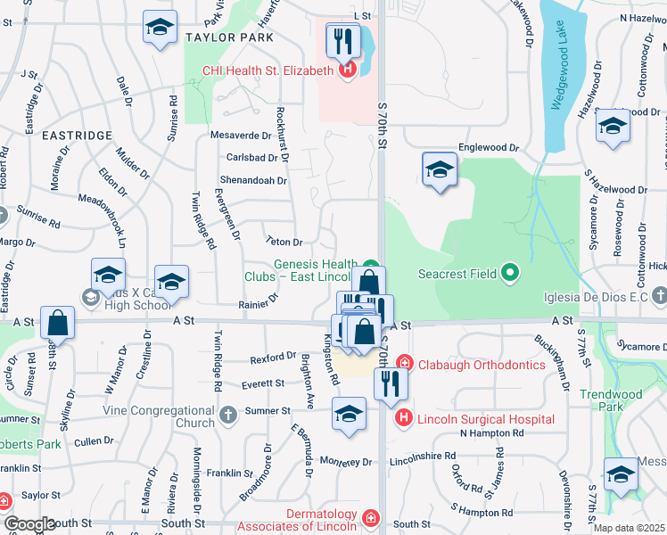 map of restaurants, bars, coffee shops, grocery stores, and more near 1230 Silver Ridge Road in Lincoln