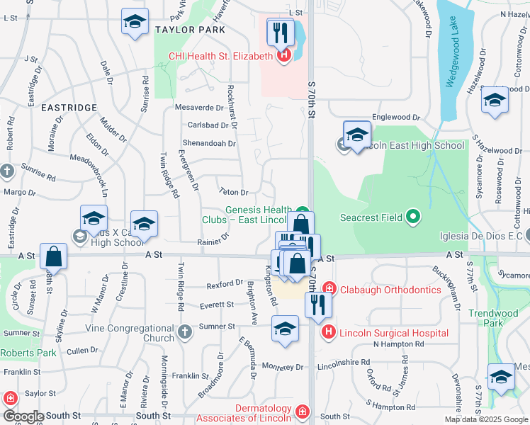 map of restaurants, bars, coffee shops, grocery stores, and more near 6709 Teton Drive in Lincoln